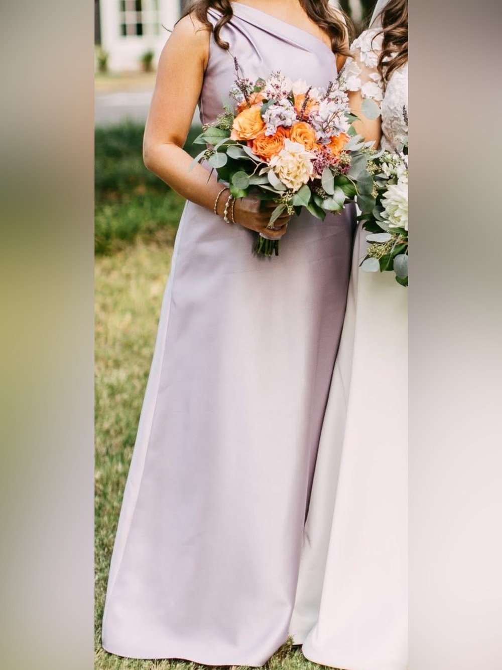 ALFRED SUNG One-Shoulder Lilac Satin Evening Gown